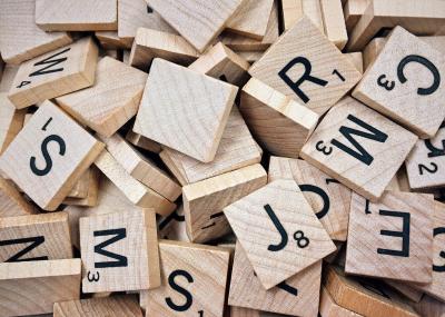 Scrabble tiles in a jumble
